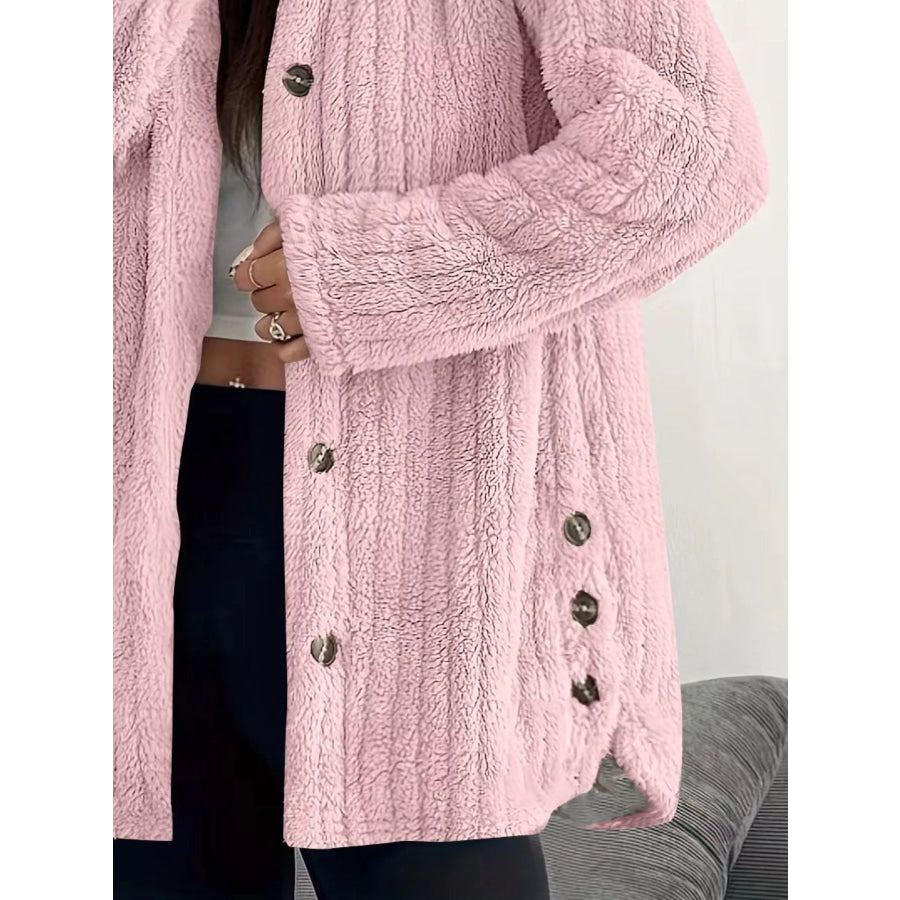 Full Size Fleece Button Up Hooded Outerwear Plus Size Apparel and Accessories