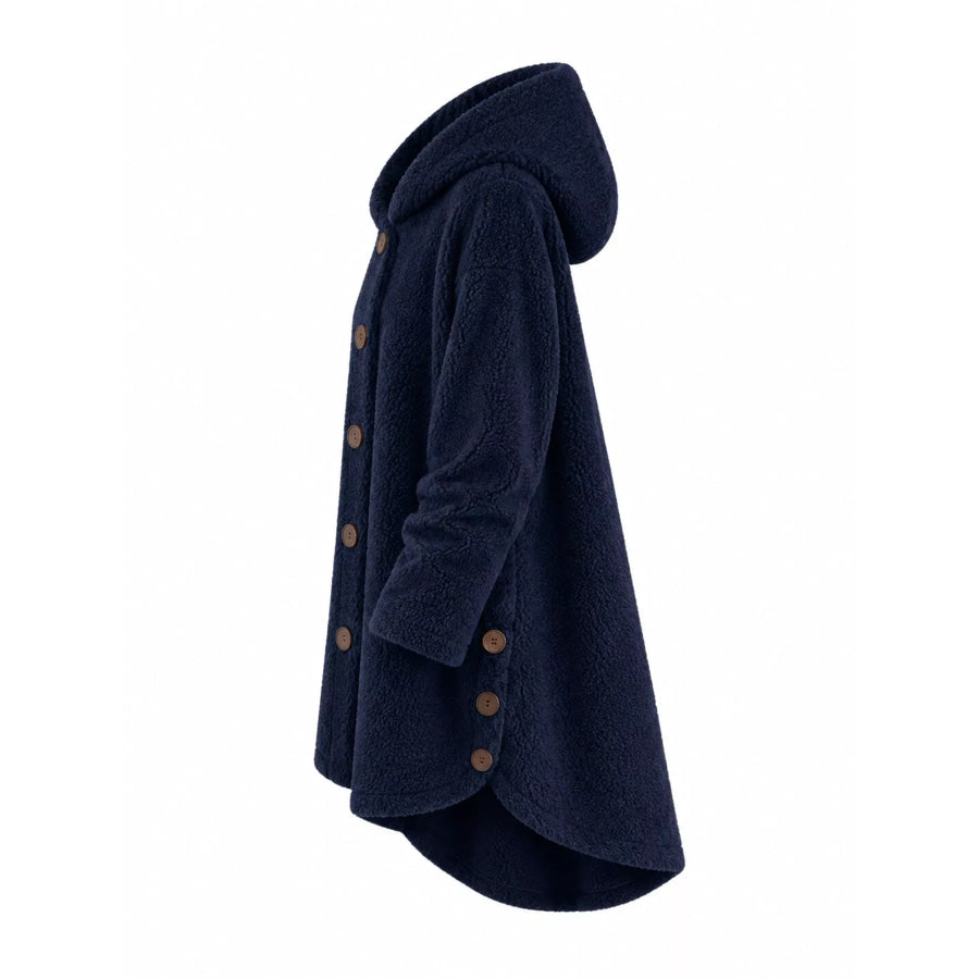 Full Size Fleece Button Up Hooded Outerwear Plus Apparel and Accessories