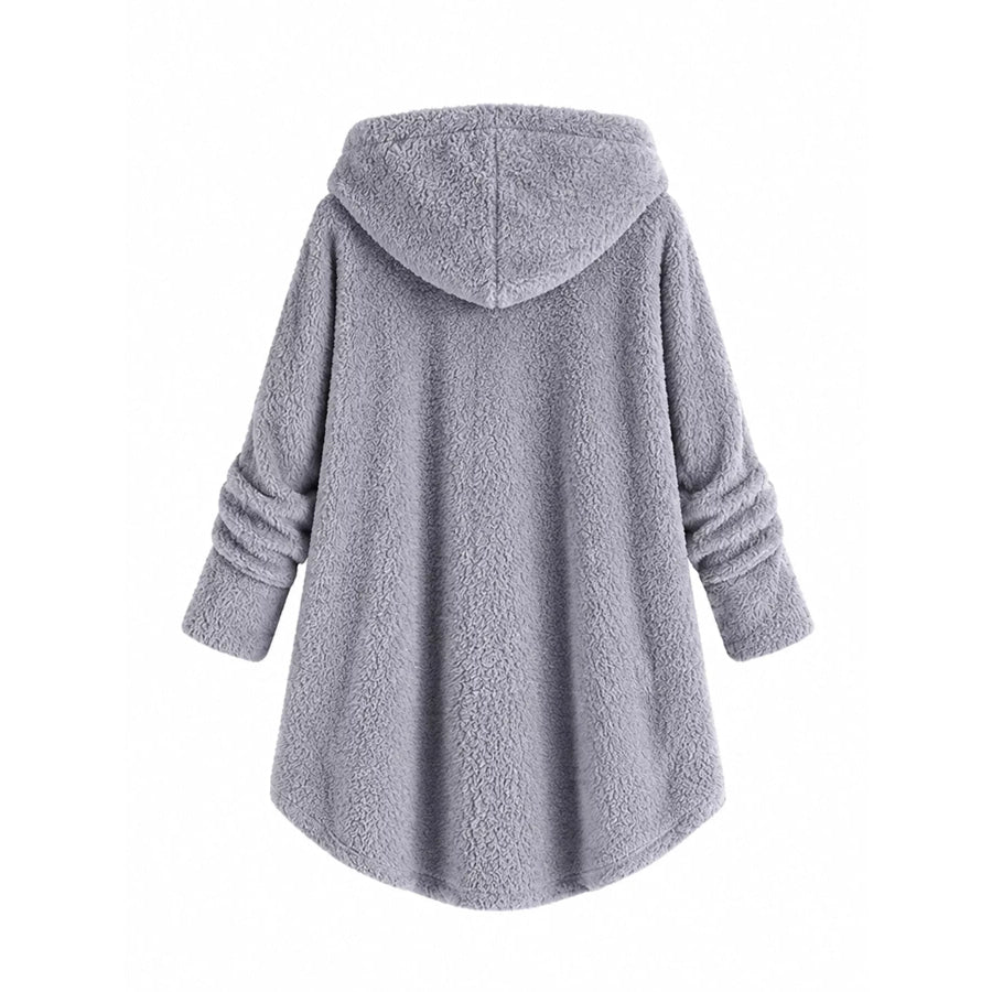 Full Size Fleece Button Up Hooded Outerwear Plus Apparel and Accessories