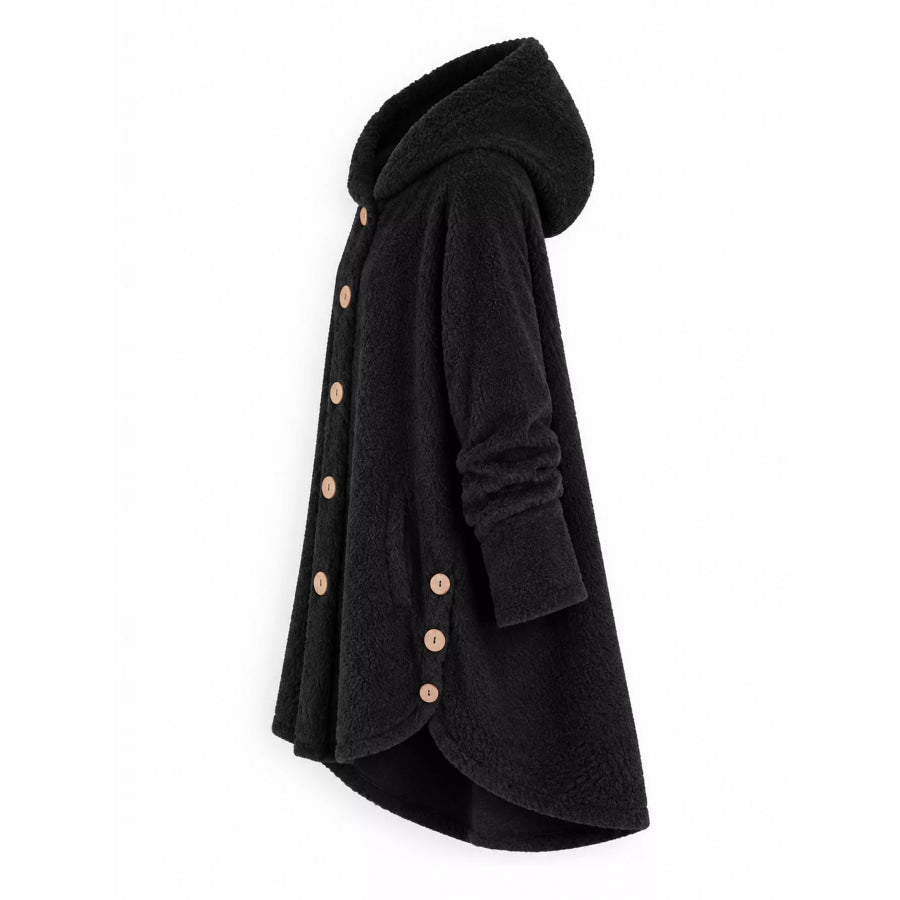 Full Size Fleece Button Up Hooded Outerwear Plus Apparel and Accessories