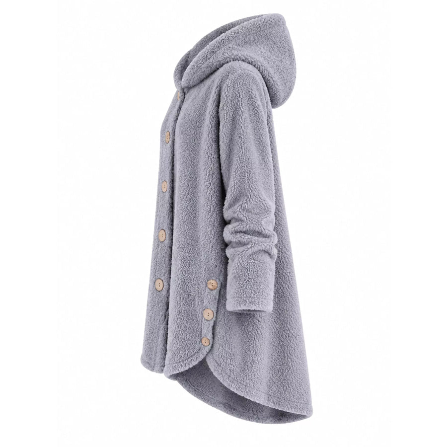Full Size Fleece Button Up Hooded Outerwear Plus Apparel and Accessories