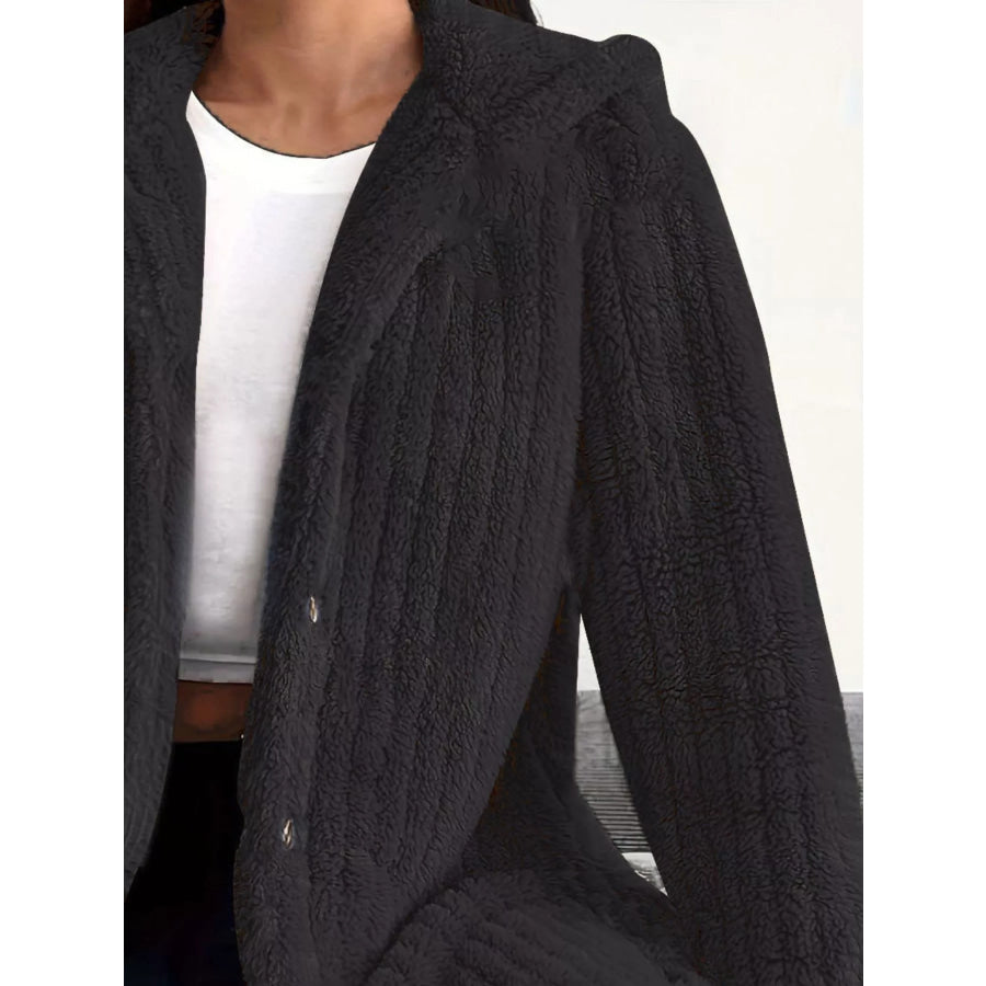 Full Size Fleece Button Up Hooded Outerwear Plus Size Apparel and Accessories
