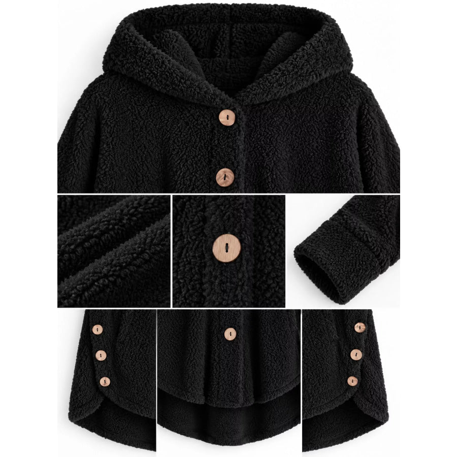 Full Size Fleece Button Up Hooded Outerwear Plus Apparel and Accessories
