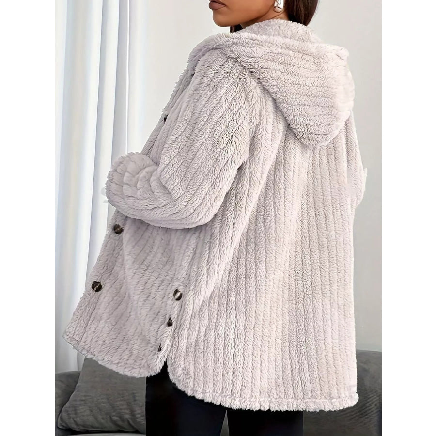 Full Size Fleece Button Up Hooded Outerwear Plus Size Apparel and Accessories