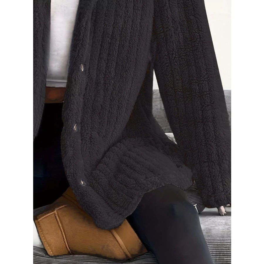 Full Size Fleece Button Up Hooded Outerwear Plus Size Apparel and Accessories