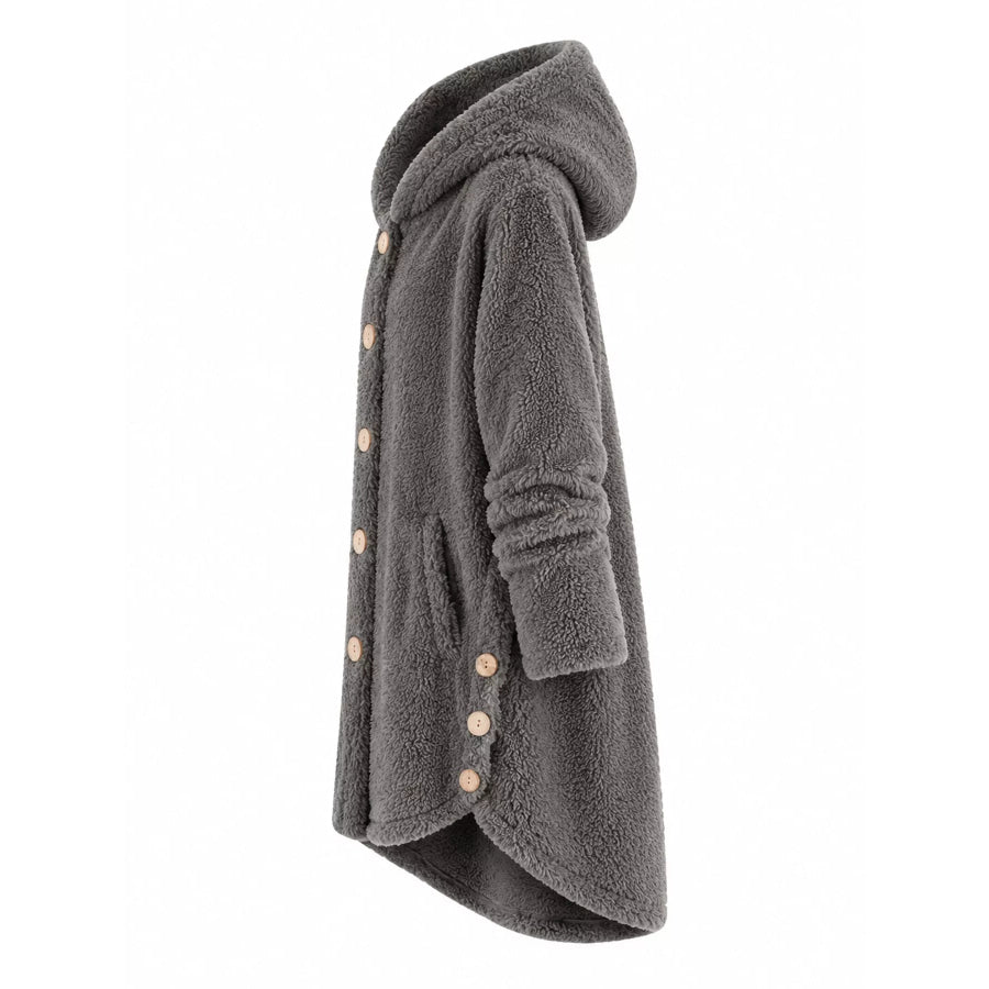 Full Size Fleece Button Up Hooded Outerwear Plus Apparel and Accessories