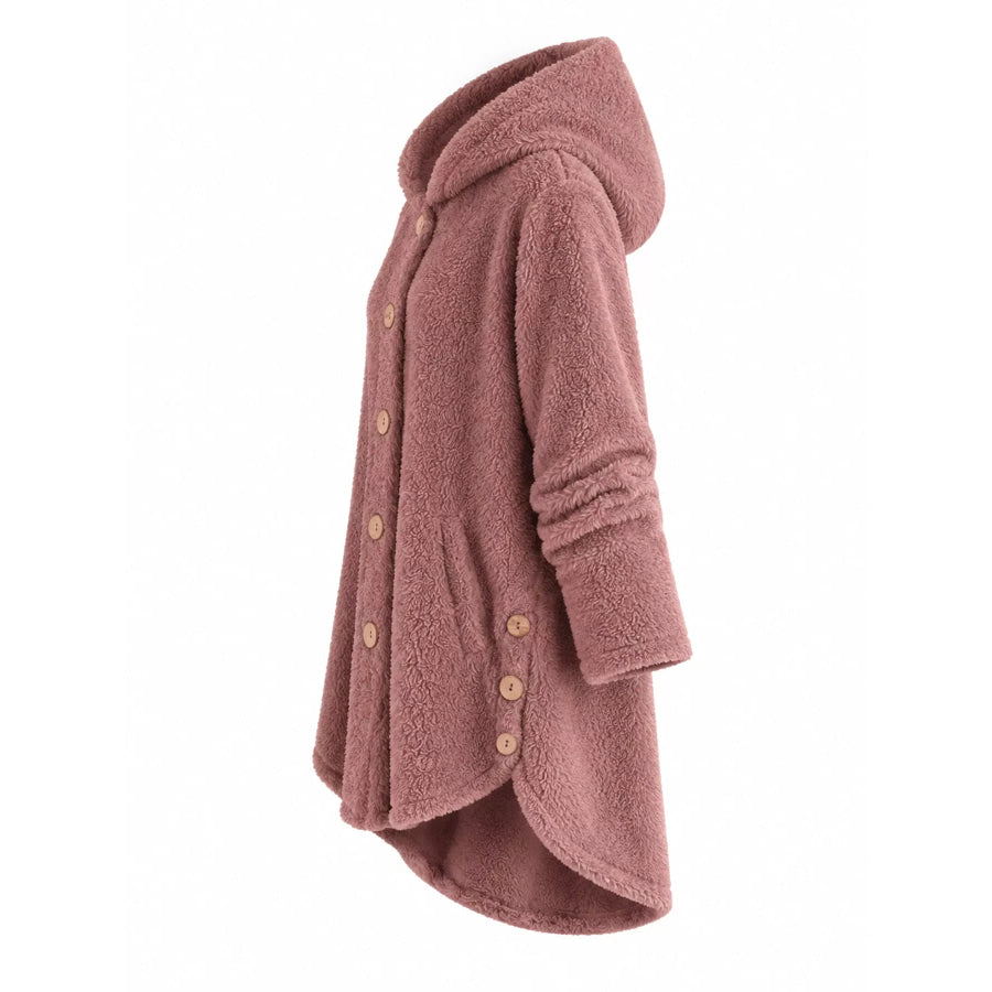Full Size Fleece Button Up Hooded Outerwear Plus Apparel and Accessories