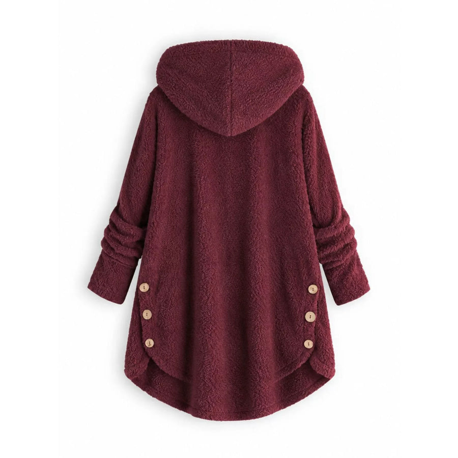 Full Size Fleece Button Up Hooded Outerwear Plus Apparel and Accessories