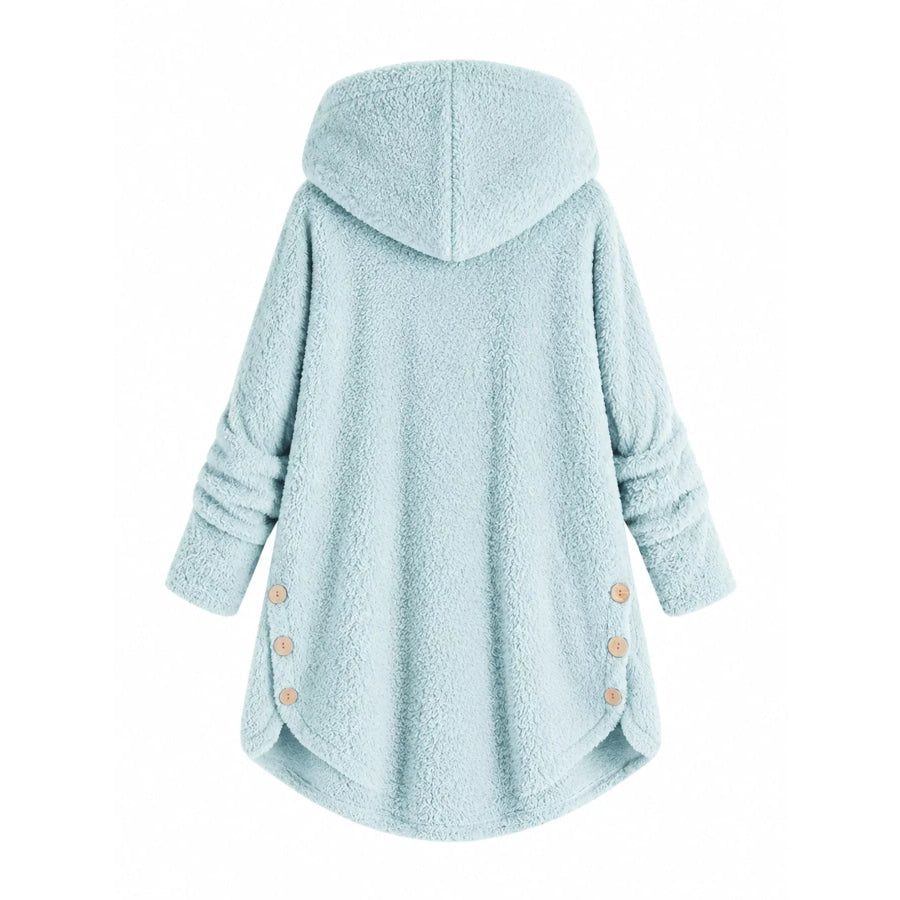 Full Size Fleece Button Up Hooded Outerwear Plus Apparel and Accessories