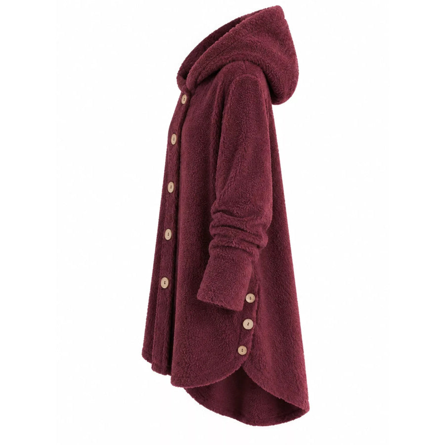 Full Size Fleece Button Up Hooded Outerwear Plus Apparel and Accessories