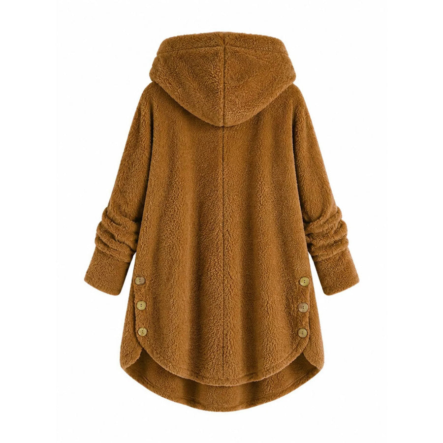 Full Size Fleece Button Up Hooded Outerwear Plus Apparel and Accessories