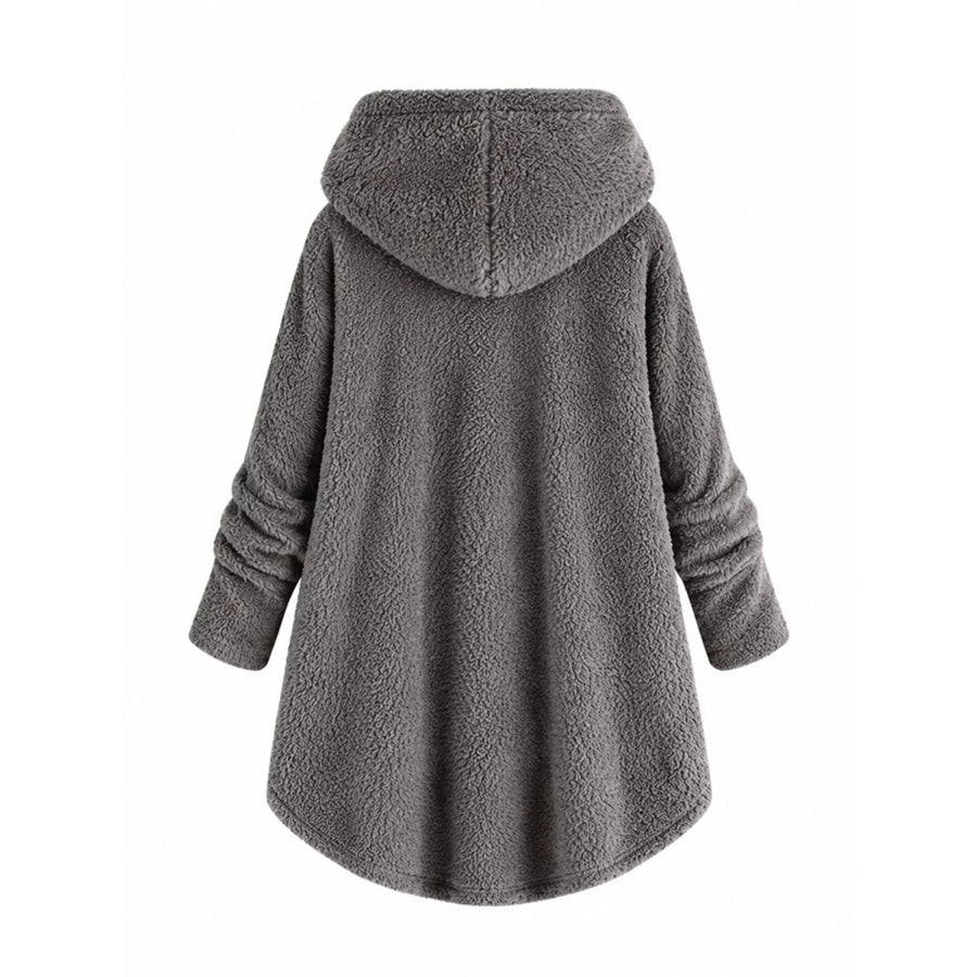 Full Size Fleece Button Up Hooded Outerwear Plus Apparel and Accessories