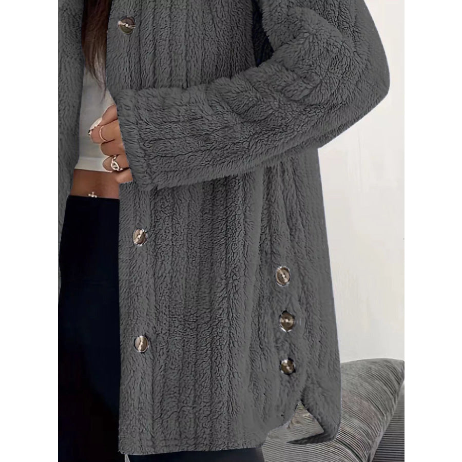 Full Size Fleece Button Up Hooded Outerwear Plus Size Apparel and Accessories