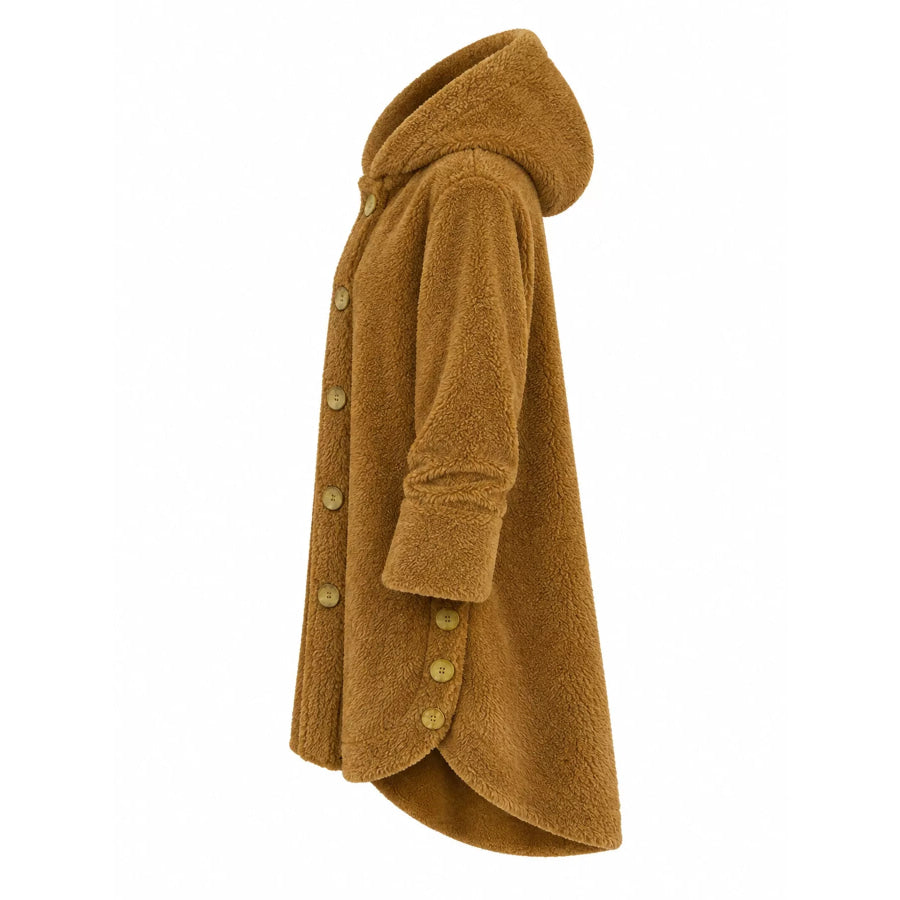 Full Size Fleece Button Up Hooded Outerwear Plus Apparel and Accessories