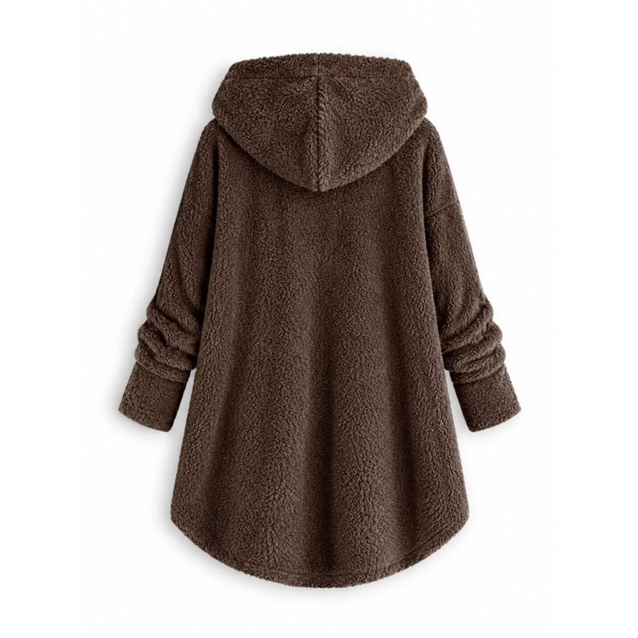 Full Size Fleece Button Up Hooded Outerwear Plus Apparel and Accessories