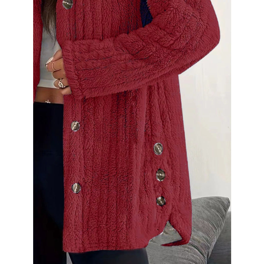 Full Size Fleece Button Up Hooded Outerwear Plus Size Apparel and Accessories