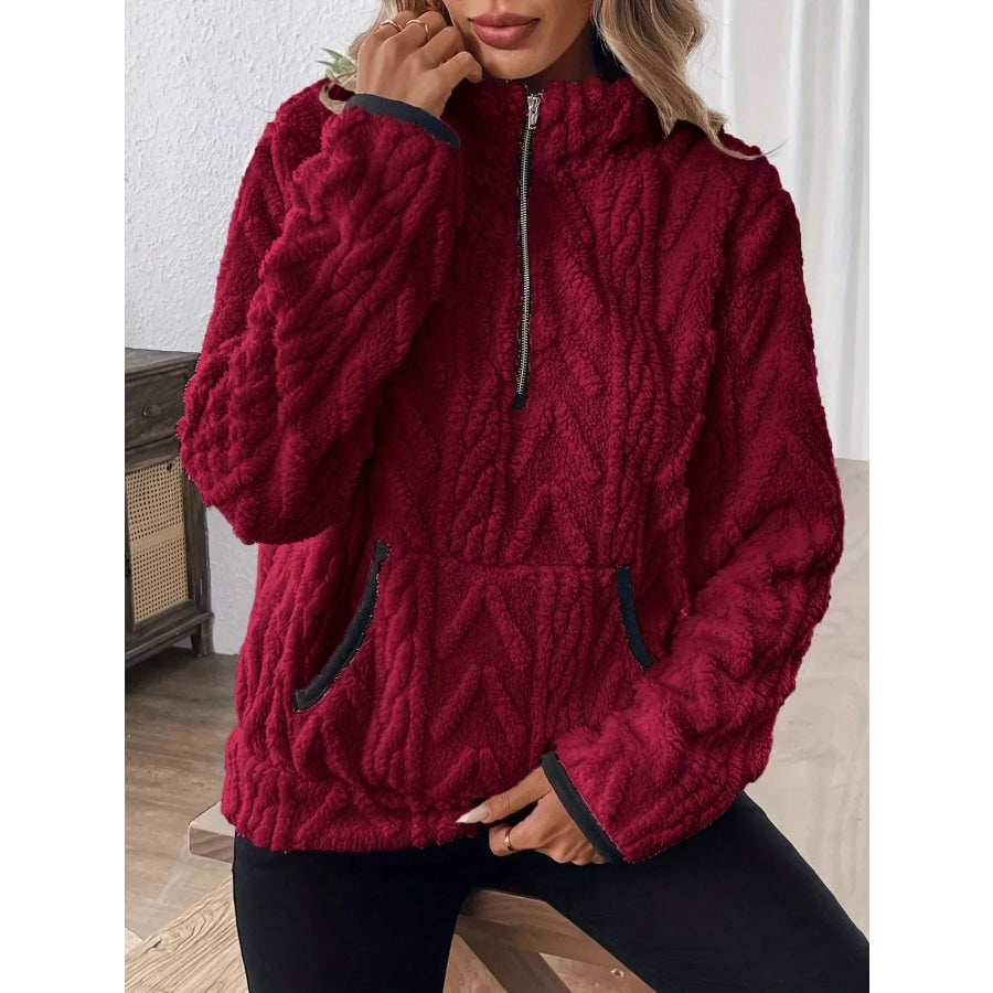 Full Size Fleece Half Zip Sweatshirt Plus Size Apparel and Accessories