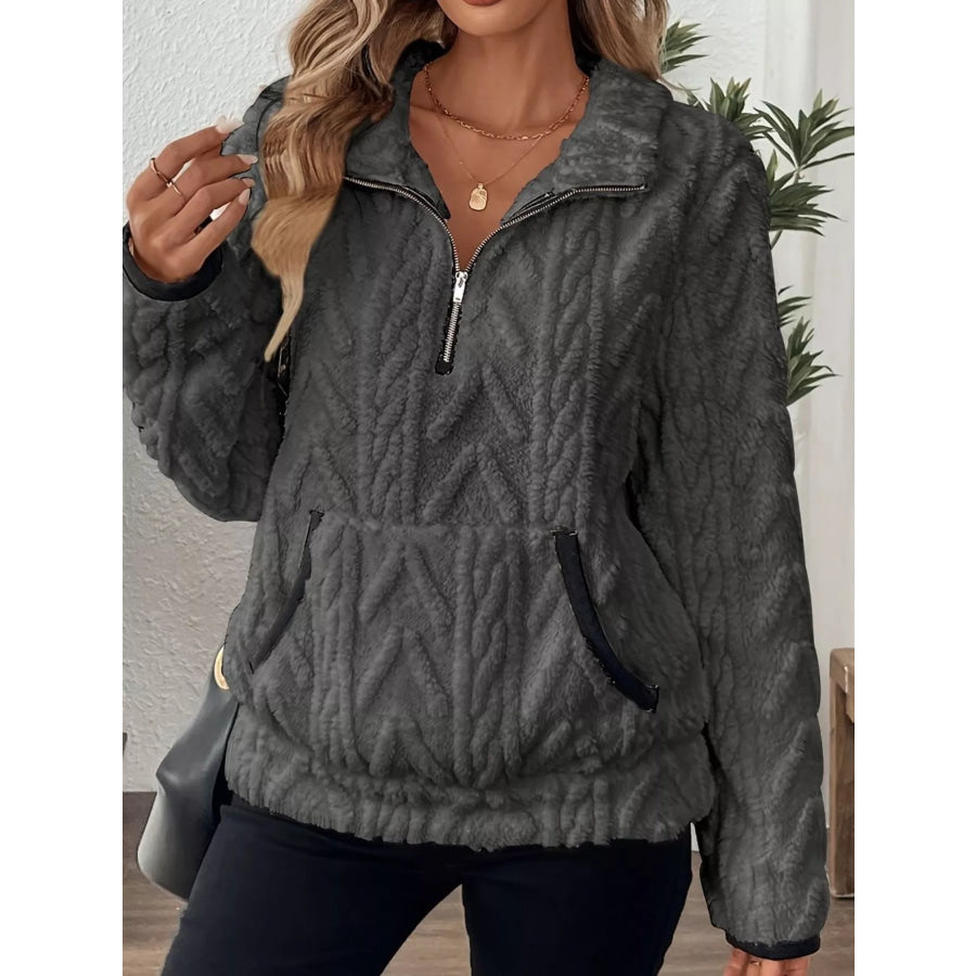Full Size Fleece Half Zip Sweatshirt Plus Size Apparel and Accessories