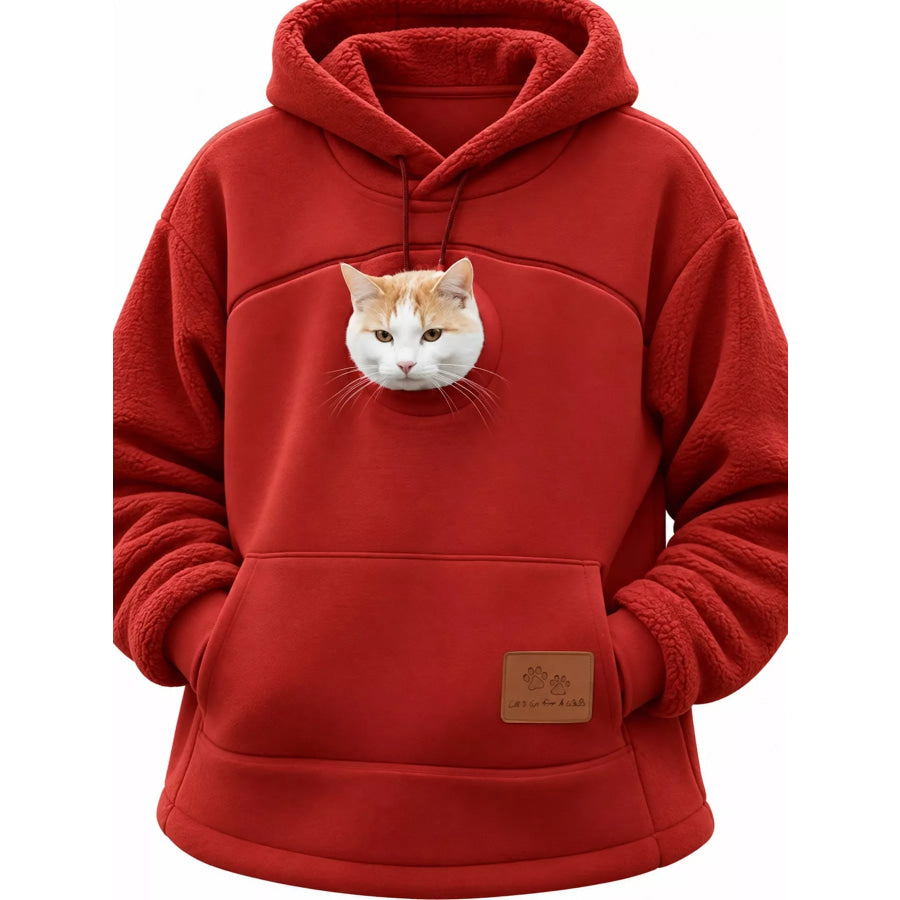 Full Size Fleece Pet-Carrying Hoodie with Cat Pouch Plus Apparel and Accessories