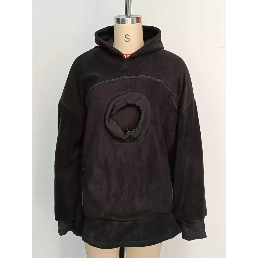 Full Size Fleece Pet-Carrying Hoodie with Cat Pouch Plus Black / S Apparel and Accessories