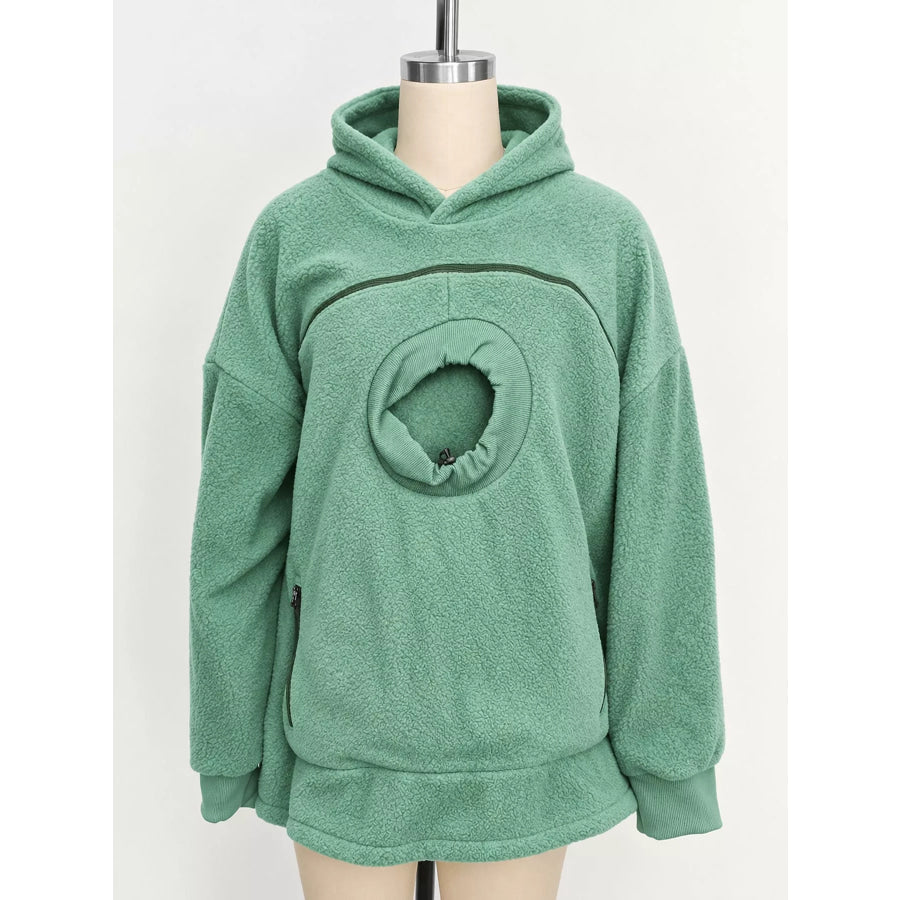 Full Size Fleece Pet-Carrying Hoodie with Cat Pouch Plus Cyan / S Apparel and Accessories