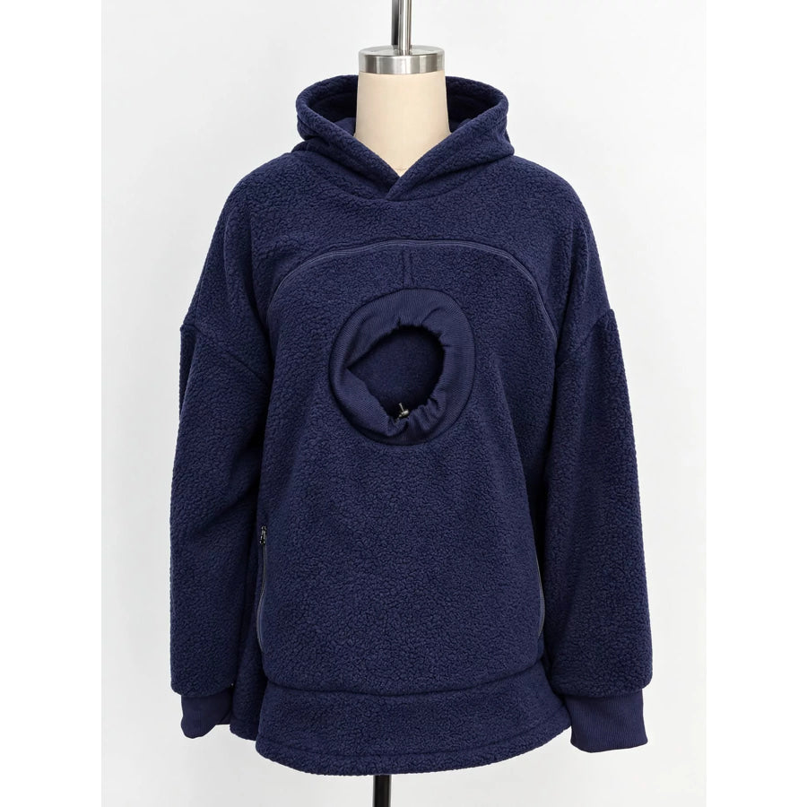 Full Size Fleece Pet-Carrying Hoodie with Cat Pouch Plus Navy Blue / S Apparel and Accessories