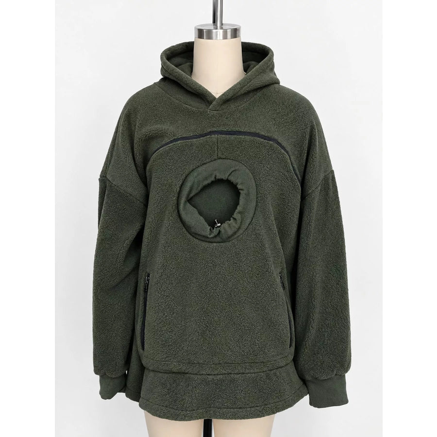 Full Size Fleece Pet-Carrying Hoodie with Cat Pouch Plus Olive Green / S Apparel and Accessories