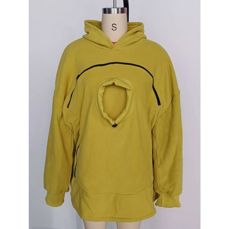 Full Size Fleece Pet-Carrying Hoodie with Cat Pouch Plus Yellow / S Apparel and Accessories
