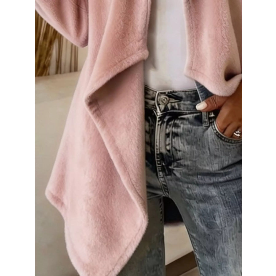 Full Size Fleece Waterfall Collar Outerwear Plus Apparel and Accessories