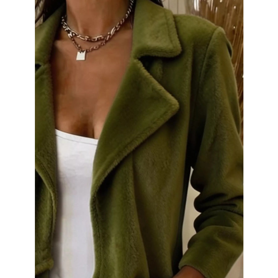 Full Size Fleece Waterfall Collar Outerwear Plus Apparel and Accessories