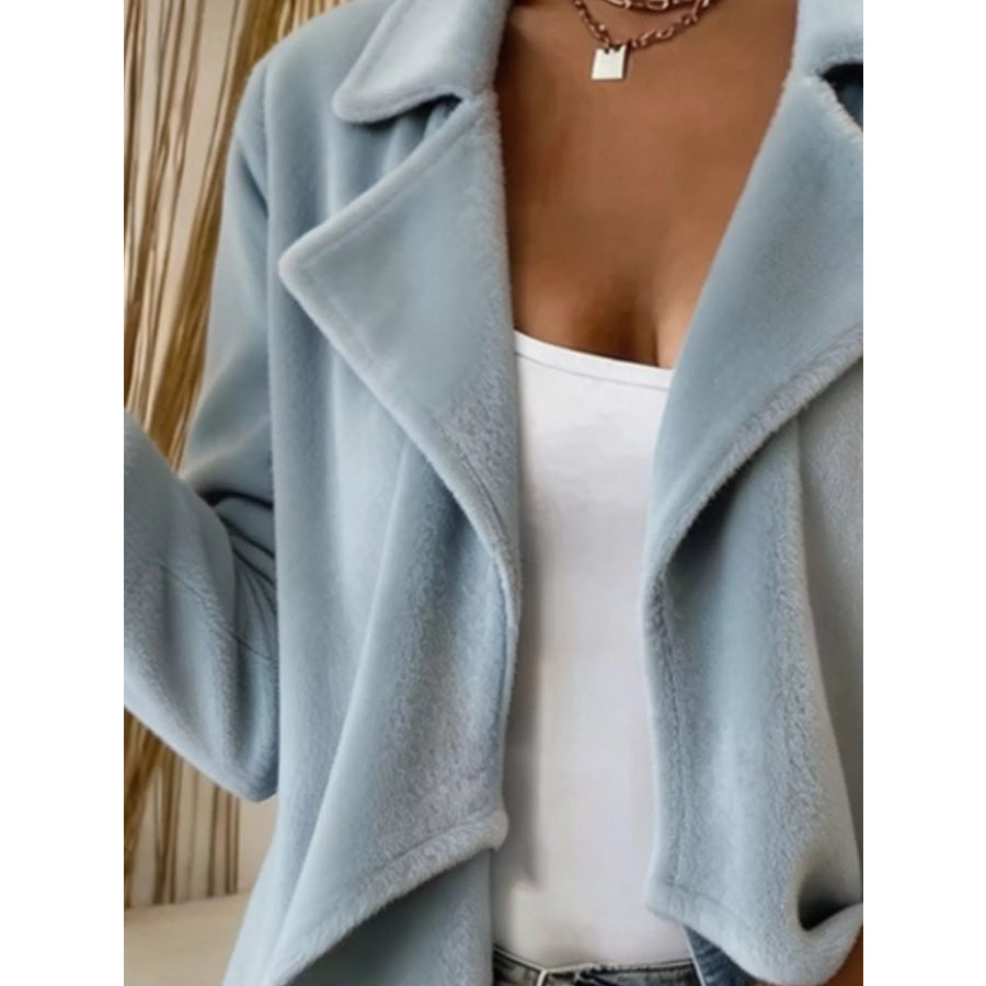 Full Size Fleece Waterfall Collar Outerwear Plus Apparel and Accessories