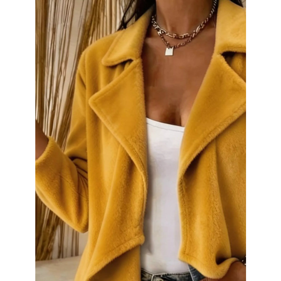 Full Size Fleece Waterfall Collar Outerwear Plus Apparel and Accessories