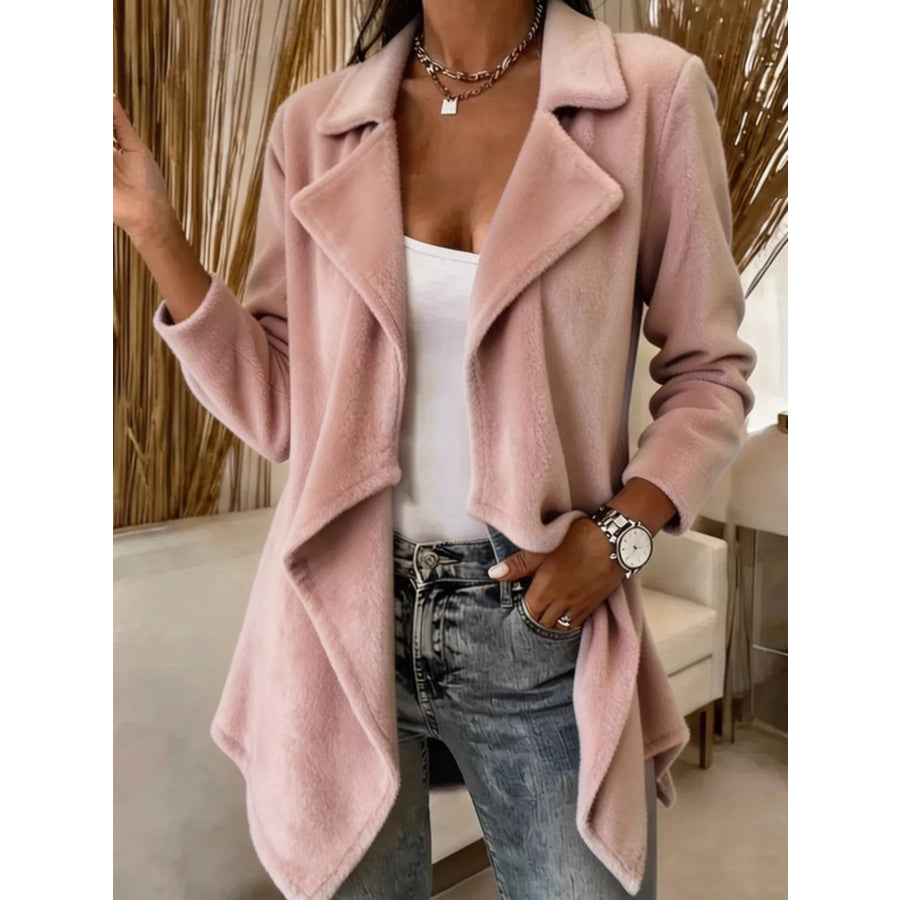 Full Size Fleece Waterfall Collar Outerwear Plus Pink / S Apparel and Accessories