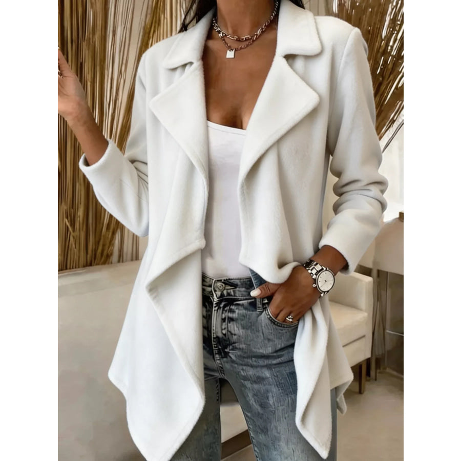 Full Size Fleece Waterfall Collar Outerwear Plus White / S Apparel and Accessories