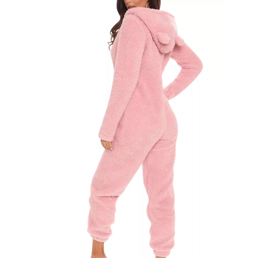 Full Size Fleece Zip-Up Hooded Jumpsuit Plus Size Apparel and Accessories