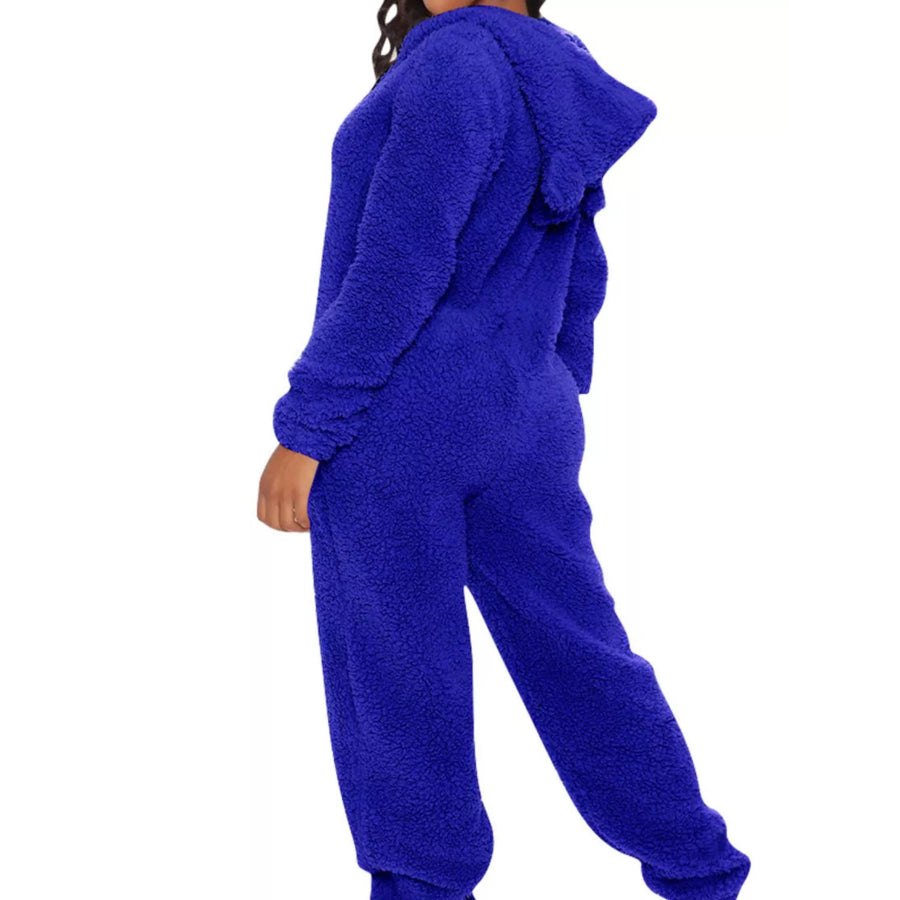 Full Size Fleece Zip-Up Hooded Jumpsuit Plus Size Apparel and Accessories