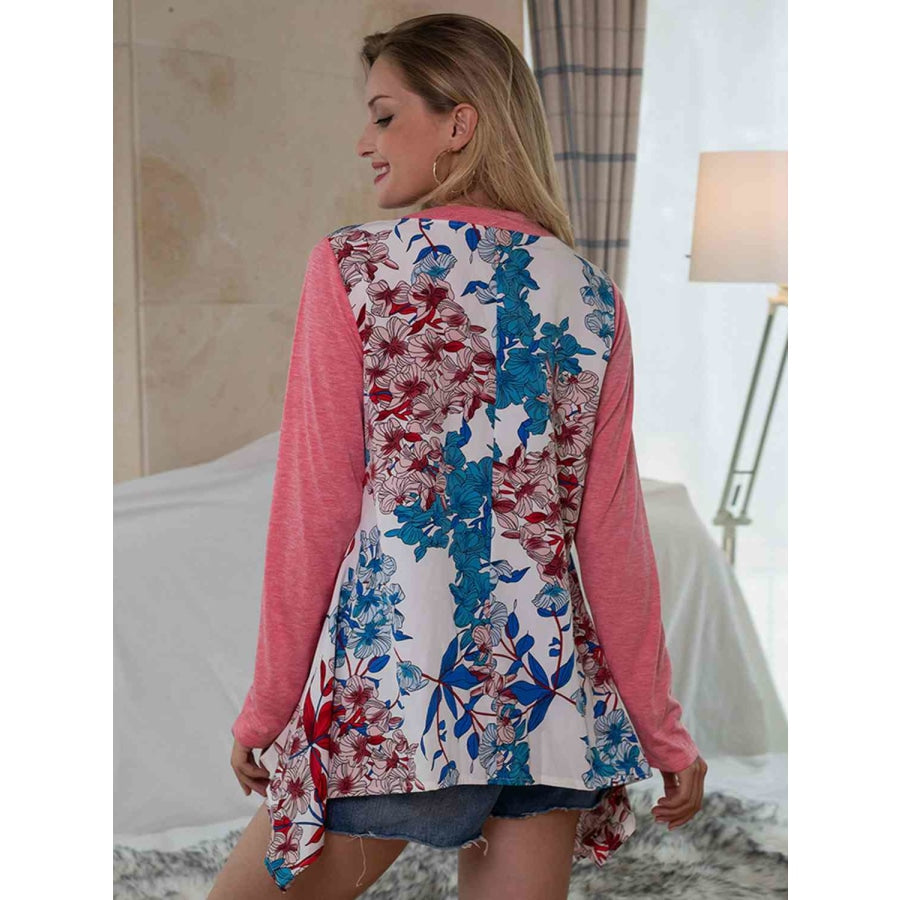 Full Size Floral Buttoned Notched Neck Top