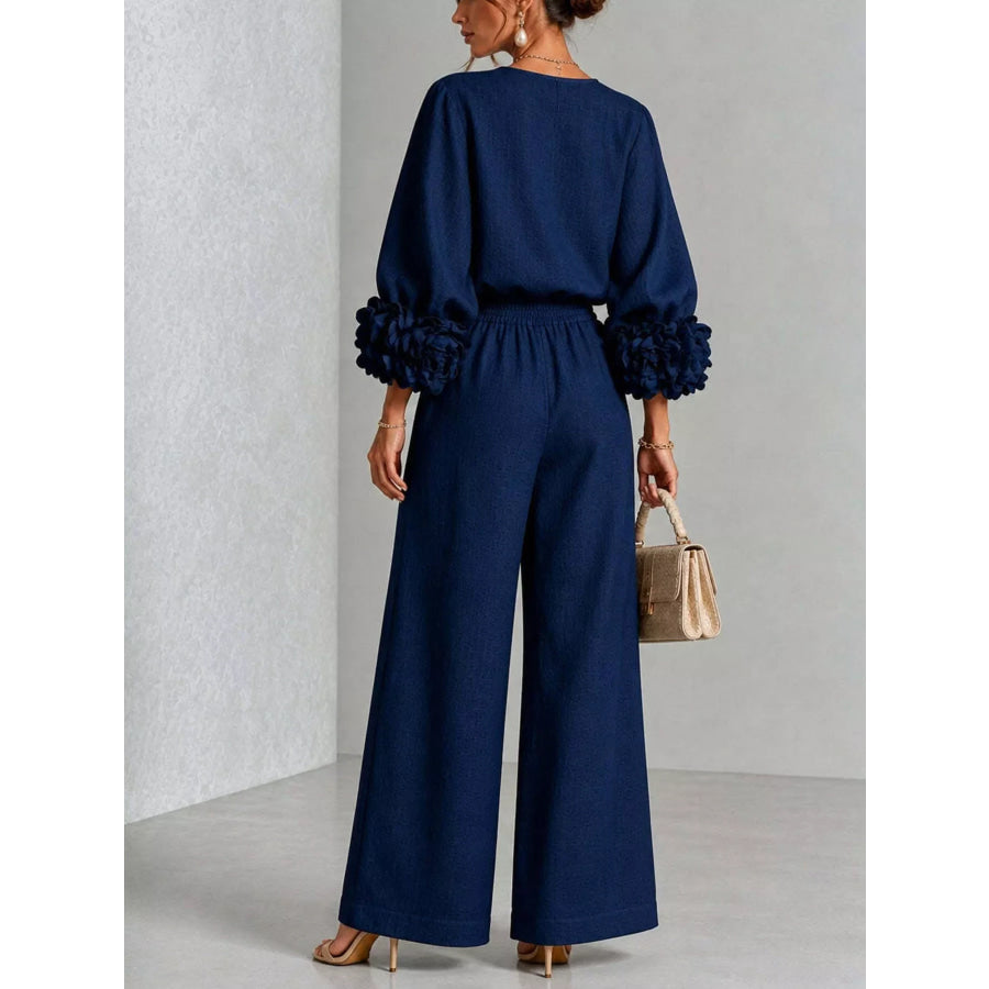 Full Size Floral Cuffs Top and Wide Leg Pants Set Plus Apparel Accessories