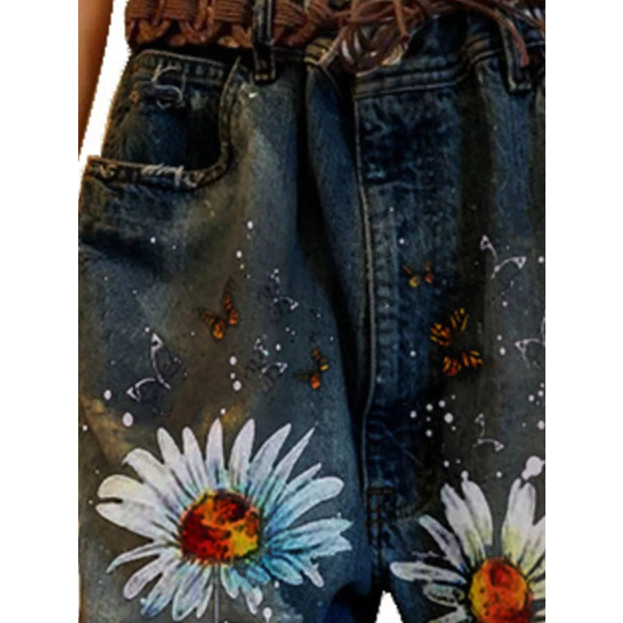 Full Size Floral Distressed Cropped Jeans Plus Size Apparel and Accessories