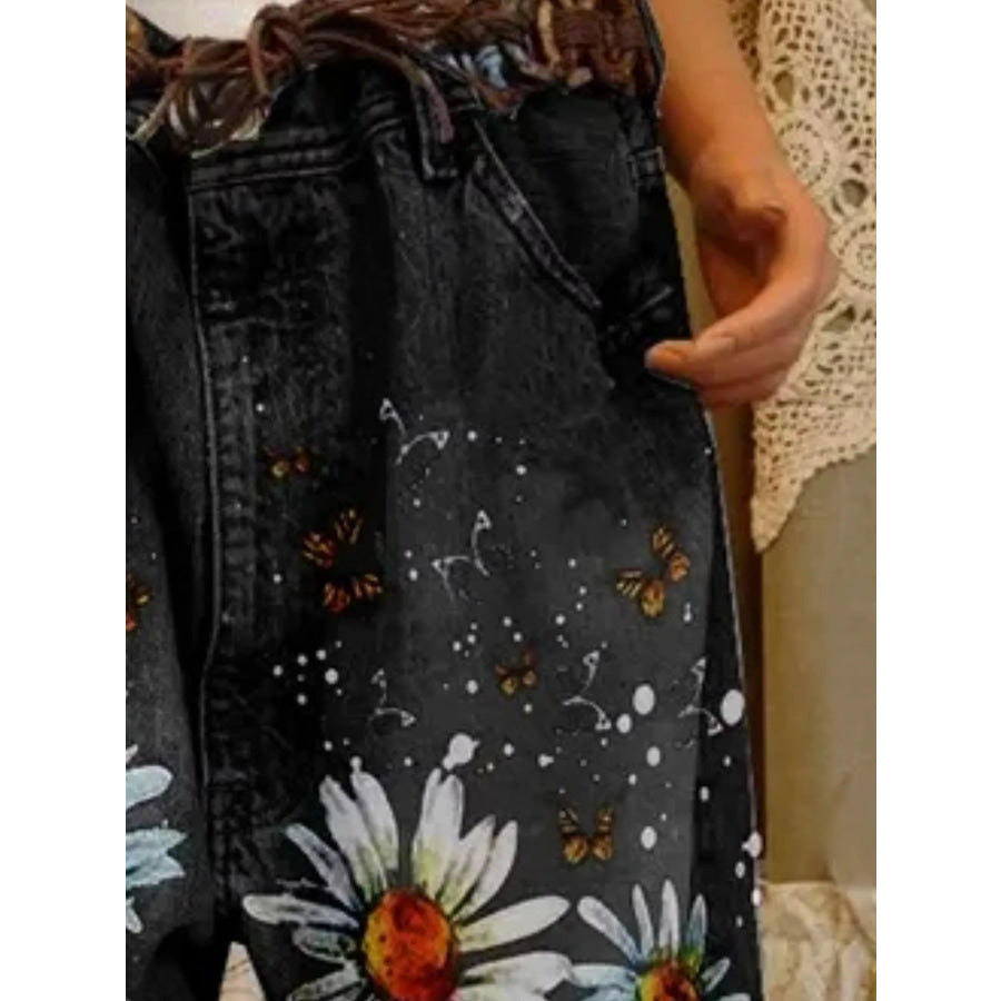 Full Size Floral Distressed Cropped Jeans Plus Size Apparel and Accessories