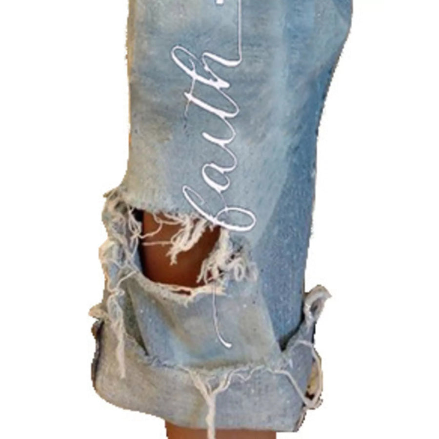 Full Size Floral Distressed Cropped Jeans Plus Size Light Blue / S Apparel and Accessories