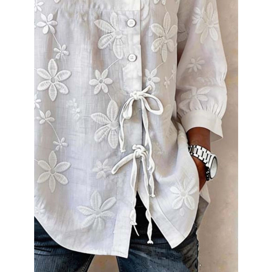 Full Size Floral Embroidered Button-Down Shirt Plus Size Apparel and Accessories