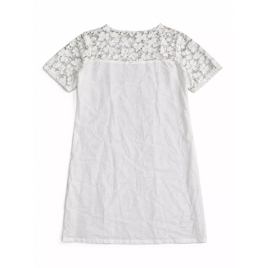 Full Size Floral Lace Short Sleeve Shift Dress Plus Apparel and Accessories