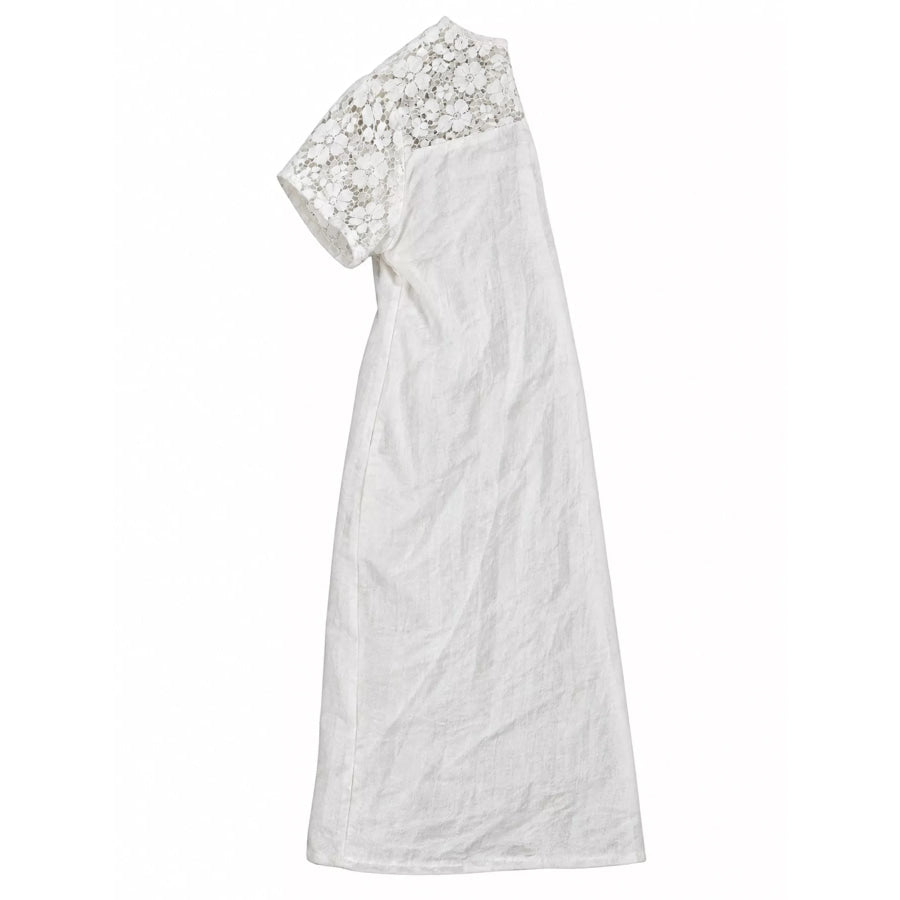 Full Size Floral Lace Short Sleeve Shift Dress Plus White / S Apparel and Accessories