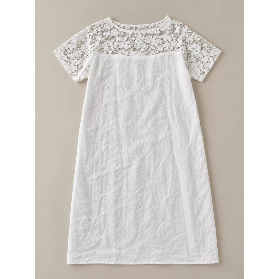 Full Size Floral Lace Short Sleeve Shift Dress Plus Apparel and Accessories