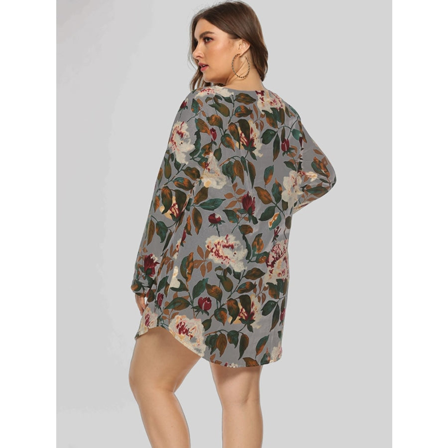 Full Size Floral Long Sleeve Mini Dress