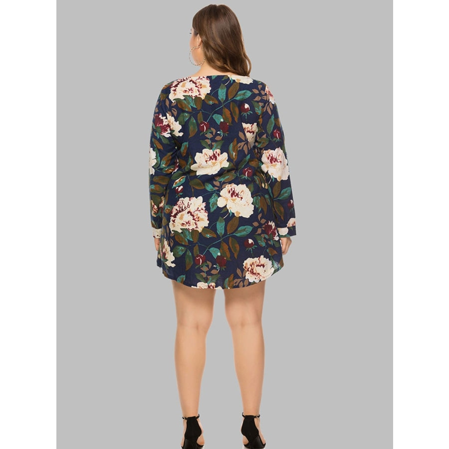 Full Size Floral Long Sleeve Mini Dress