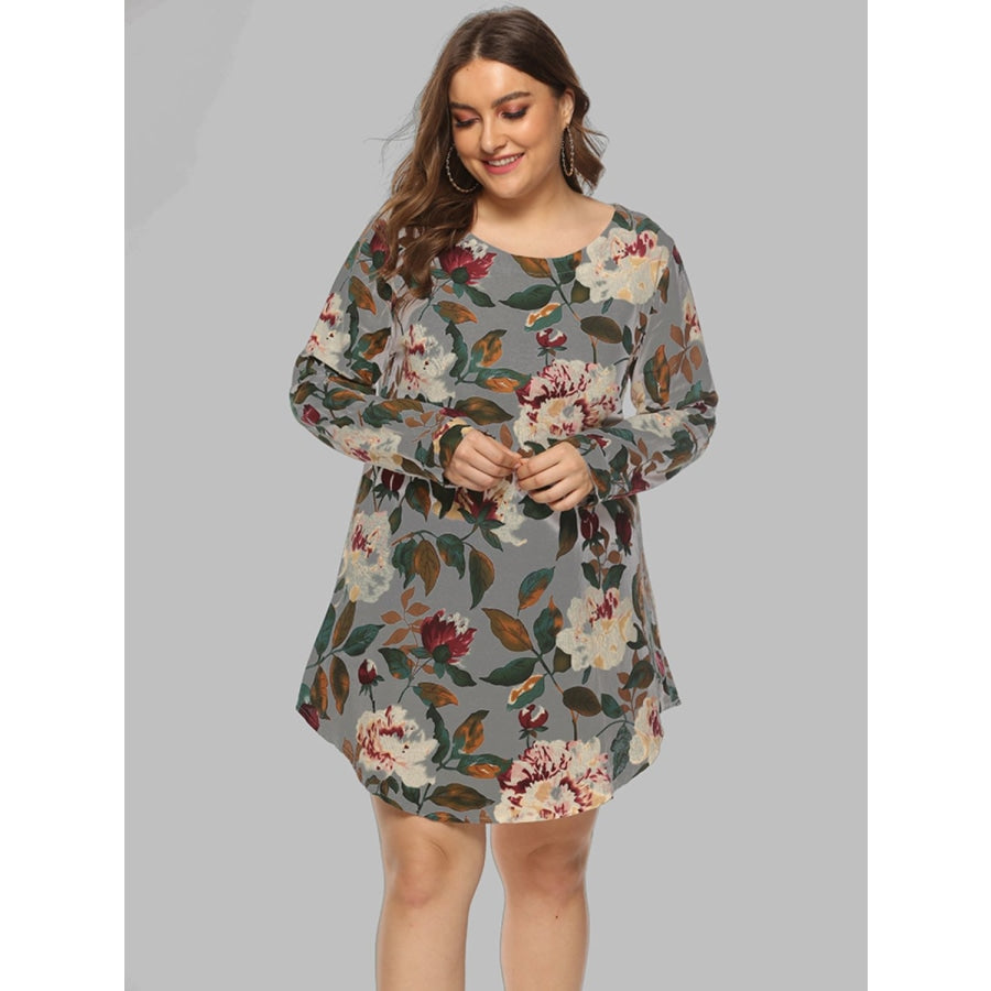 Full Size Floral Long Sleeve Mini Dress