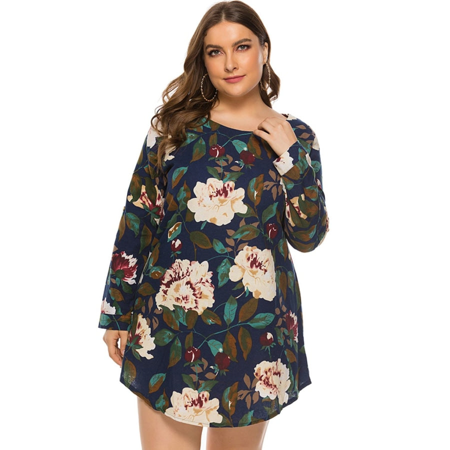 Full Size Floral Long Sleeve Mini Dress