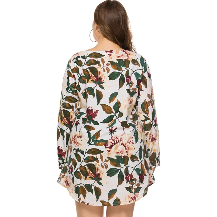 Full Size Floral Long Sleeve Mini Dress